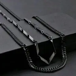 2pcs Men's Black Necklaces Stainless Steel Cuban-Style