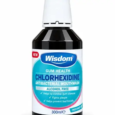 Wisdom gum health chlorhexidine antibacterial clear mint mouthwash 300ml