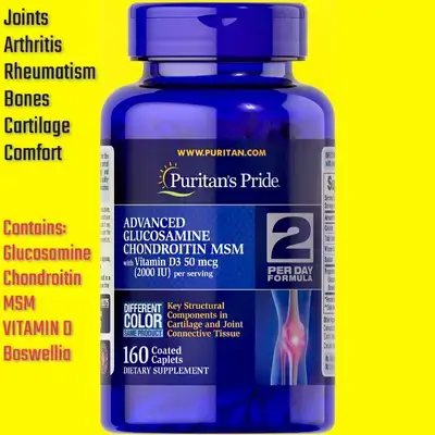 Advanced Glucosamine Chondroitin MSM with Vitamin D3 50mcg (2000 IU), Supplement for Joint Health, arthritis, rheumatism, osteoporosis, joint pain, cartilage, bone, shoulder & backpain, 160 Tablets glucosamine