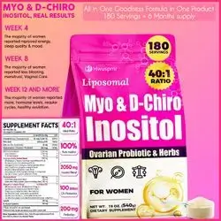 Liposomal Myo-Inositol & D-Chiro Inositol, 40:1 Ideal Ratio Inositol, Probiotics & Prebiotics & Herbs, NAC, CoQ10, Zinc, Folic Acid, Chromium, Hormone Balance & Harmony, Fertility, Ovarian & Cycle, PCOS, Insulin Resistance, 540g inositol