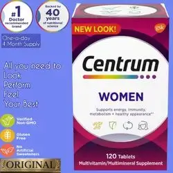 Centrum Women Multivitamin and Multimineral, Made with 23 key micronutrients, Energy, Immunity, metabolism, beauty, mood, healthy appearance, ORIGINAL, Multivitamins, Multivitamin for Women, 120 Tablets centrum 
