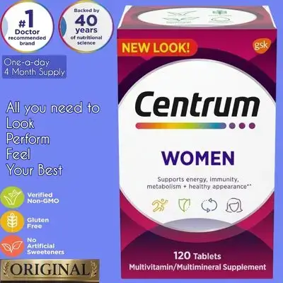 Centrum Women Multivitamin and Multimineral, Made with 23 key micronutrients, Energy, Immunity, metabolism, beauty, mood, healthy appearance, ORIGINAL, Multivitamins, Multivitamin for Women, 120 Tablets centrum
