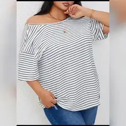 INAWLY Plus Size Black And White Striped Twist Back Loose T-Shirt - 3XL