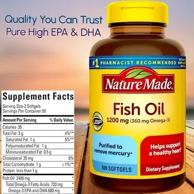 Fish Oil Omega 3 Supplements, 1200mg, Omega-3 Fish Oil for Healthy Heart, Brain, muscles, cholesterol, joints, arteries, skin, hair, 100 Softgels omega3