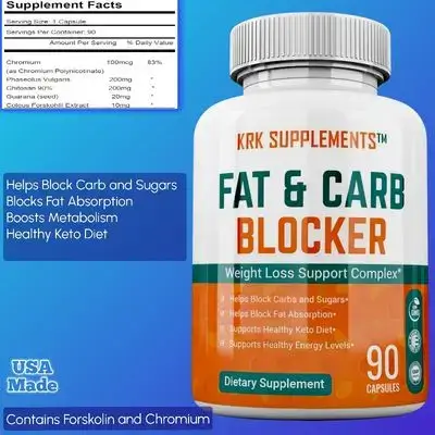 Fat and Carb Blocker, with Phaseolus Vulgaris (White Kidney Bean Extract), Chitosan, Forskolin, Extreme Diet Pills Weight Loss, Keto Friendly, blocks / reduces Fat & Carb & sugar absorption, 90 Capsules weight loss