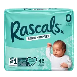 Rascals Premium Baby Tape Diapers Size 0 Newborn 46 Count