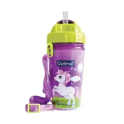 Water Bottle 250ml with Silicone Straw - Purple