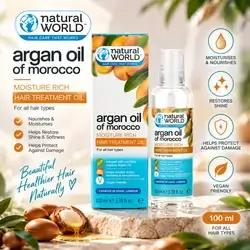 Natural World Argan Oil of Morocco Moisture Rich Hair Treatment Oil – 100 mL