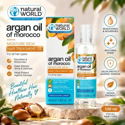 Natural World Argan Oil of Morocco Moisture Rich Hair Treatment Oil – 100 mL