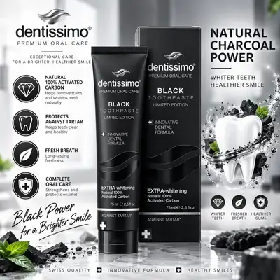 Dentissimo Black Toothpaste Limited Edition – Extra-Whitening, Activated Carbon, 75 mL