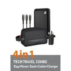 WiWU 4 In 1 Tech Travel Combo Bag/Powerbank/Cable/Charger