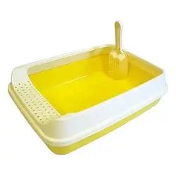 Open Cat Litter Tray with Scoop - Yellow