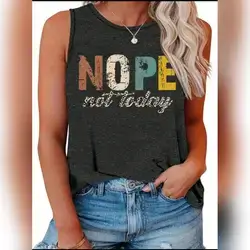 INAWLY Plus Size Letter Printed Crew Neck Casual Tank Top - 3XL