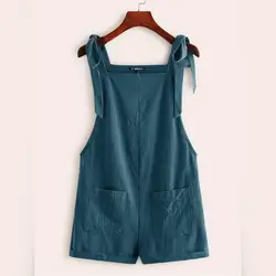 SHEIN EZwear Knot Strap Pocket Patched Pinafore Romper - XS