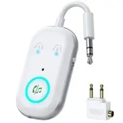Bluetooth 5.3 Transmitter Receiver, 2-in-1 Airplane Wireless Audio Adapter with Dual Connection, 13Hr Playtime, Plug and Play, Portable Bluetooth Headphone Adapter for TV, PC(White)