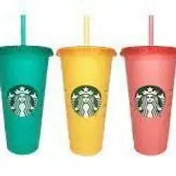 Starbucks Reusable Plastic Cold Cup (Colored) – with Lid & Straw