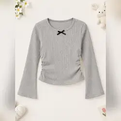 SHEIN Tween Girls' Ribbed Knit Top featuring a round neckline - 10 Years