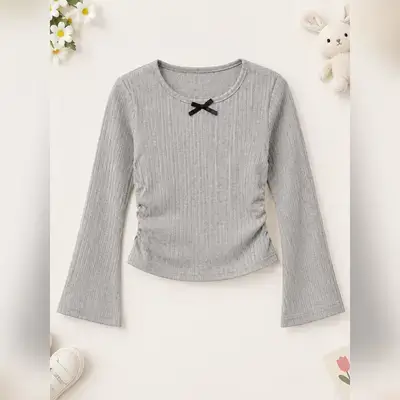 SHEIN Tween Girls' Ribbed Knit Top featuring a round neckline - 10 Years