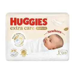 HUGGIES Extra Care Diapers Newborn Size 1 Up to 5kg 64 Diapers _ Kimberly-Clark