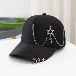 1pc Women's Black Iron Ring Star Chain Decor Adjustable Sweet Cap