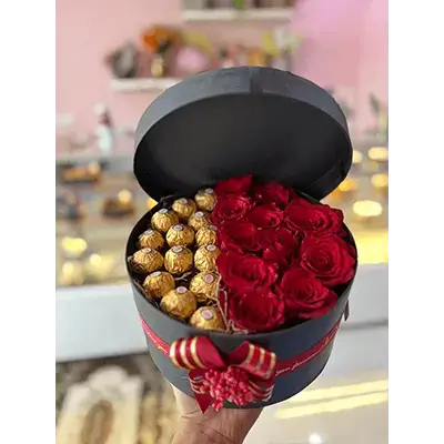 Box Of Natural Flowers And Chocolate