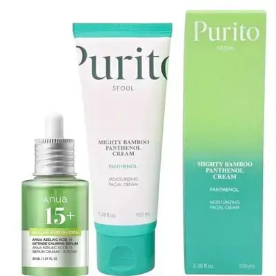 Purito Seoul Mighty Bamboo Panthenol Moisturizing Cream – 100ml & Anua Azelaic Acid 10 Hyaluron Redness Soothing Serum - 30ml |