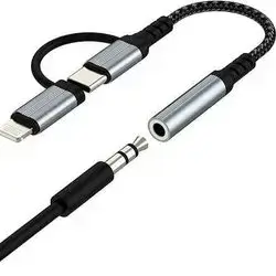 Vision USB C Lightning to 3.5mm Headphone Jack Adapter(2in1)for iPhone 16 15 14 AUX Audio Cable Splitter for Apple Compatible for Samsung for iPad Earphone Connector Android Car Auxiliary Headset Accessories