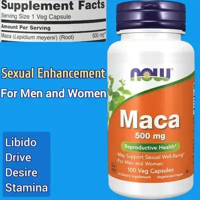 NOW SUPPLEMENTS, Maca, Lepidium meyenii, 500mg, Supports Sexual Wellness, Vitality, Libido, desire, athletic performance, 100 caps Maca