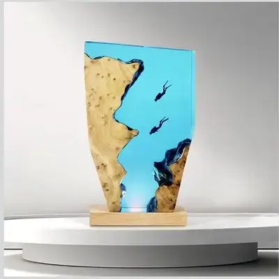 Epoxy Resin Lamp, Ocean Night Light,Artistry Home Decor Bedside Nightlight, Unique Resin Lighting, Nightstand Decorations for Bedroom, Suitable for Holidays(Two Divers)