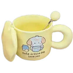 Cute Ceramic Cup with Lid and Spoon