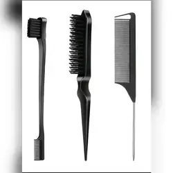 3-Piece Smooth Comb Set, Includes 1 Edge Comb, 1 Hair Brush, And 1 Pointed Tail Comb,