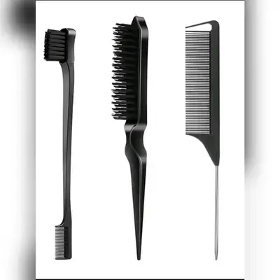 3-Piece Smooth Comb Set, Includes 1 Edge Comb, 1 Hair Brush, And 1 Pointed Tail Comb,