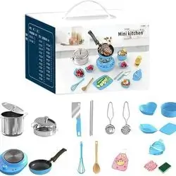 Kid Cooking Sets Real Mini Kitchen,22Pcs Real Cooking Kids Pots and Pans Playset,Easy Bake Cook Set,Cooking-Utensils with Induction Cooker-Wok-Dumpling Maker-High Pot-Knife-Soup Pot,Gift for Kid
