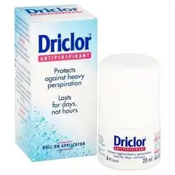 Driclor anti perspirant protects against heavy perspiration lasts for days not hours roll on applicator 20 ml