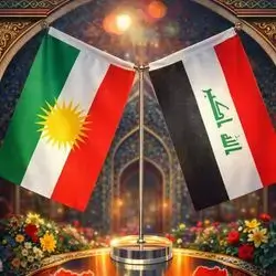 Miniature flag of Iraq and Kurdistan with a stand for use on a desk