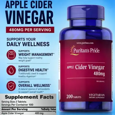 Apple Cider Vinegar, ACV, 480 mg per Serving, Supports Healthy Cholesterol & Heart, blood sugar spike, digestion, gas & Bloating, gut Microbiome, 200 Tablets apple cider vinegar 