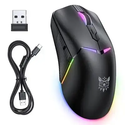 ماوس الألعاب اللاسلكي ثلاثي الأوضاع ONIKUMA CW928، إضاءة RGB، 12000 نقطة في البوصة، 7 أزرار، وجهاز استقبال USB، أسود