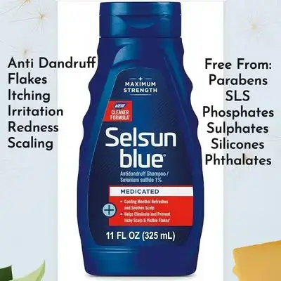 Selsun Blue Medicated Antidandruff Shampoo, (ضد القشرة،دژە تۆشک و کرێژ), Maximum Strength Scalp Treatment With Selenium Sulfide, 11 fl. oz. 325ml