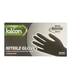 FALCON BLACK NITRILE GLOVES SIZE MEDIUM 100GLOVES