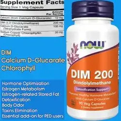 NOW Supplements, DIM, 200mg, Calcium D-Glucarate, Chlorophyll, CDG, Hormones Optimization, Estrogen Metabolism, Detoxification, Toxins Flush Out, 90 Veg Caps DIM