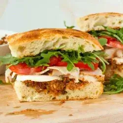 Italian Onion Focaccia with Smoked Turkey and Cheese