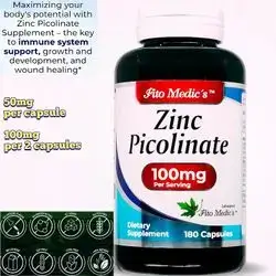 zinc supplements | zinc 100mg | Zinc Picolinate | Immune Support Supplement | 180 Capsules| hair growth - skin - prostate - hormones - growth - energy - eyes | Ultra high Absorption zinc