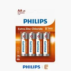 Philips Extra Zinc-Chloride AA Cylindrical Batteries 1.5V Low-to-Medium Drain Battery Pack - 4 Pack