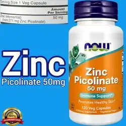 NOW Foods Supplements, Zinc Picolinate, 50 mg, zinc, Supports Enzyme Functions, Immune Support, hormones, prostate, hair loss, Skin, eyes, muscles, bones, 120 Capsules zinc picolinate