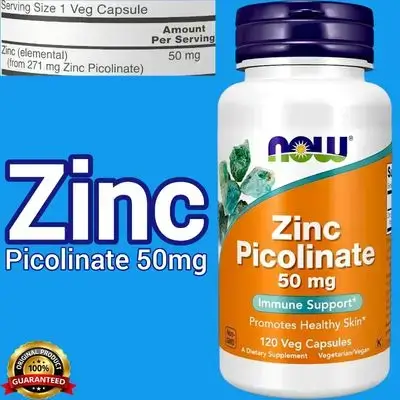 NOW Foods Supplements, Zinc Picolinate, 50 mg, zinc, Supports Enzyme Functions, Immune Support, hormones, prostate, hair loss, Skin, eyes, muscles, bones, 120 Capsules zinc picolinate 