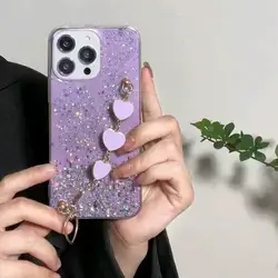 Sequin Decor Anti-Fall Phone Case With Hand Strap