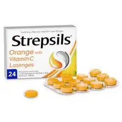 Strepsils orange with vitamin C-Anti-bacterial action 24 lozenges