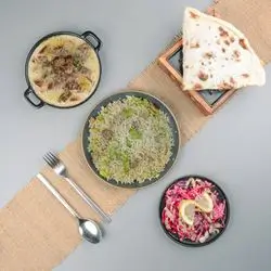 Rice With Fava Bean And Meat Quraw And Salad