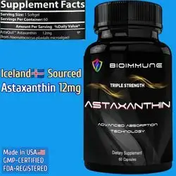 Astaxanthin, 12mg Per ONE Softgel, Icelandic Astaxanthin, Triple Strength, made with Organic Virgin Coconut oil, 60 Softgels Astaxanthin