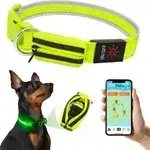 Collar Holder, Light Up Dog Collar GPS Tracker Dog Holder with Bag for Dog ID Card USB Rechargeable Reflective Breathable Has Light